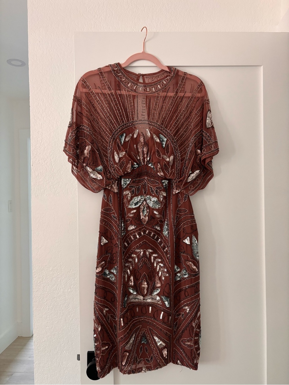 ASOS DESIGN Rust Red Embellished Sequin Beaded Mini Dress US 2